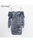 Chicology off shoulder z długim rękawem elegancka dama mini sukienka 2019 jesienne zimowe biuro do klubu na imprezę bodycon na c