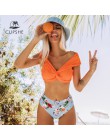 CUPSHE pomarańczowy kwiatowy Twist wysokiej zwężone zestawy bikini Sexy kostium kąpielowy na jedno ramię strój kąpielowy dwuczęś