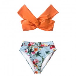 CUPSHE pomarańczowy kwiatowy Twist wysokiej zwężone zestawy bikini Sexy kostium kąpielowy na jedno ramię strój kąpielowy dwuczęś