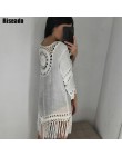 Riseado nowy Tassel długa plaża sukienka Sexy Hollow Cover up stroje kąpielowe z długimi rękawami kobiety białe kostiumy kąpielo