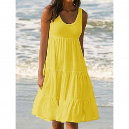 Sexy kobiet solidna bez rękawów osłona do bikini Up plaża sukienka O-neck wakacje lato plaża nosić Knitting strój kąpielowy sukn