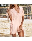 CUPSHE różowy/biały szydełkowe frędzle Cover Up Sexy Cut out V-neck Side-tie kobiety 2020 letnia sukienka plażowa strój kąpielow