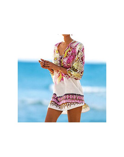 Okrycie na kostium kąpielowy Kaftan Beach 2020 tunika plażowa okrycie plażowe w górę drukuj wąż szata de Plage Cover up Beach Dr