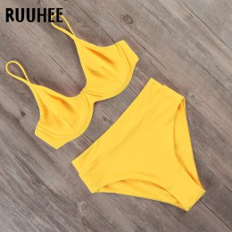RUUHEE Bikini 2020 stroje kąpielowe kobiety strój kąpielowy stałe Bikini wysokie w talii strój kąpielowy damskie kostiumy kąpiel