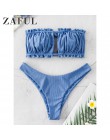 ZAFUL prążkowany krawat wycięcie Bandeau strój kąpielowy Bikini Sexy bez ramiączek Ruched wyciąć Bikini elastyczny, wysoki Cut w