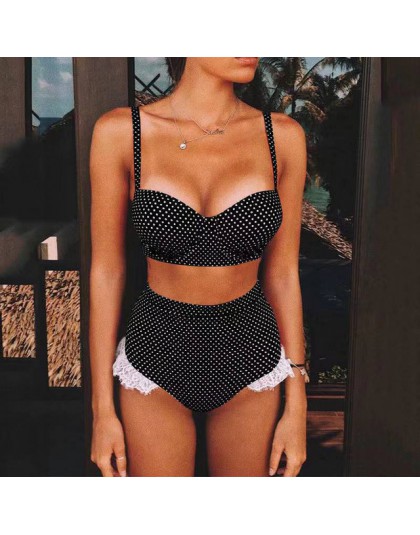 Sexy koronkowe Bikini kobiety strój kąpielowy Push Up stroje kąpielowe Patchwork Bikini Set Dot strój kąpielowy brazylijski Biqu