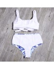 Wysokiej talii Tank Bikini Set bandaż Bikini seksowny nadruk stroje kąpielowe kobiety strój kąpielowy Hollow strój kąpielowy kob