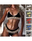 Szydełka Bikini Set Shell frędzle Bikini brazylijski szydełka strój kąpielowy kobiety Halter stroje kąpielowe Strappy Bikini dar