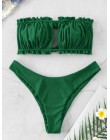 ZAFUL prążkowany krawat wycięcie Bandeau strój kąpielowy Bikini Sexy bez ramiączek Ruched wyciąć Bikini elastyczny, wysoki Cut w