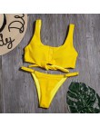 Stałe Bikini Set kobiety seksowne guziki Tankini strój kąpielowy nowy kostium kąpielowy bandażowy z wstążką dla kobiet niski sta