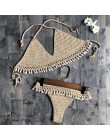 Szydełka Bikini Set Shell frędzle Bikini brazylijski szydełka strój kąpielowy kobiety Halter stroje kąpielowe Strappy Bikini dar