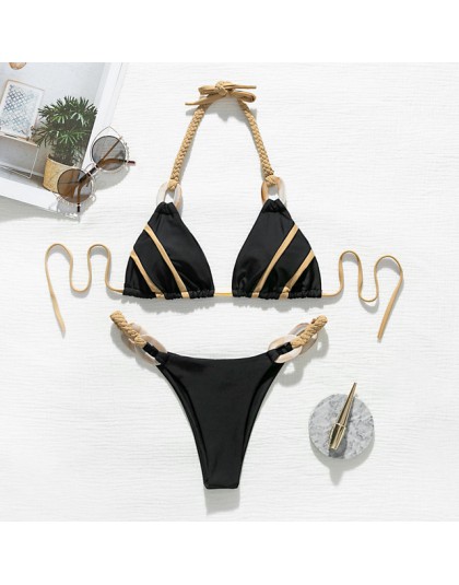 Halter kostium kąpielowy damski wysokie cięcie strój kąpielowy trójkątne bikini set 2020 moda kąpiących Patchwork stroje kąpielo