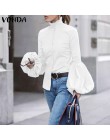 Moda damska bluzki 2019 VONDA kobieta długi rękaw latarnia stałe popy i bluzki Casual Blusas Top Plus rozmiar damska tunika 5XL