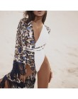 Bikinx Leopard okrycie plażowe kostium kąpielowy damski Tassel plaża sukienka tunika dla kobiet Kaftan sarong cover up kimono ko