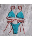 Stałe Bikini Set kobiety Sexy paski Patchwork strój kąpielowy stroje kąpielowe z nadrukiem Bikini bandaż strój kąpielowy Biquini