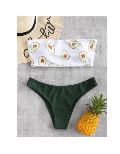 2020 Bikini Set stroje kąpielowe kobiety Avocado drukuj Tube up Bikini dwuczęściowe strój kąpielowy push up kostiumy kąpielowe B