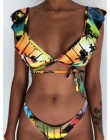Bikini na plażę 2020 kobieta Sexy przód sznurowane wiązanie bez ramiączek Leopard kostium kąpielowy damski Push Up falowana koka
