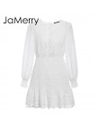 JaMerry Vintage sexy biała koronkowa krótka sukienka kobiety długi rękaw bufka sukienki kropki kobieta luksusowa szczupła mini s