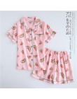 Piżamy damskie 100% bawełniane krótkie rękawy damskie zestawy piżam szorty śliczny nadruk kreskówkowy japońskie proste piżamy Ho