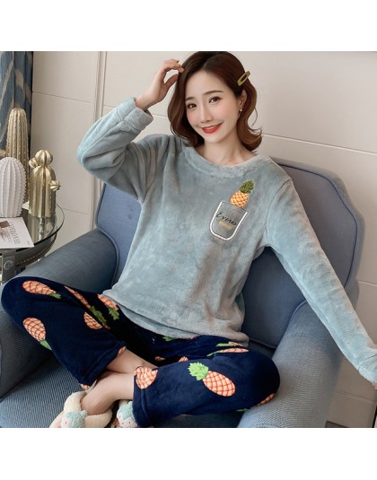 2019 jesienno-zimowa damska piżama ustawia piżamy z długim rękawem gruby ciepły materiał flanelowe kobiece kreskówki zwierząt Pi