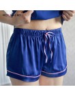 Suphis kontrastowy pasek boczny granatowy Cami Top satynowe szorty garnitury kobiece letnie ubrania domowe kobiety zestaw piżamy