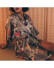 Seksowna panna młoda druhna ślubna szlafrok szara pani Kimono szlafrok duży rozmiar XXXL bielizna nocna kwiatowy koszula nocna P