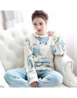 Zimowa piżama kobiety koreański bielizna nocna Cute Cartoon flanelowa piżama zestaw aksamitna ciepła piżama wokół szyi piżama Ho