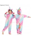 Dzieci Kigurumi jednorożec piżamy dla chłopców dziewcząt flanelowe dzieci Stich piżamy zestaw zwierząt piżamy zimowe Onesies Uni