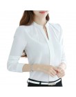 Dreawse wiosna jesień kobiety bluzki z długim rękawem Casual szyfonowa bluzka kobiet V-Neck odzież do pracy Solid Color białe ko