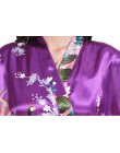 Marka fioletowa damska, drukowana kwiatowe Kimono suknia jedwab w stylu chińskim satynowy szlafrok koszula nocna kwiat S M L XL 