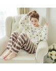 Zimowa piżama kobiety koreański bielizna nocna Cute Cartoon flanelowa piżama zestaw aksamitna ciepła piżama wokół szyi piżama Ho