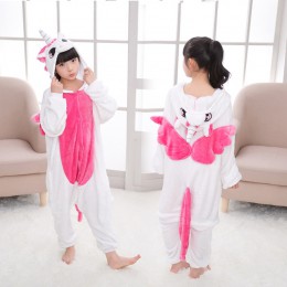 Dzieci Kigurumi jednorożec piżamy dla chłopców dziewcząt flanelowe dzieci Stich piżamy zestaw zwierząt piżamy zimowe Onesies Uni