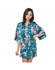 Marka fioletowa damska, drukowana kwiatowe Kimono suknia jedwab w stylu chińskim satynowy szlafrok koszula nocna kwiat S M L XL 