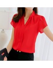 Plus rozmiar bluzka damska 2019 letnia koszulka z krótkim rękawem czerwona biurowa, damska koszula z szyfonu elegancka koszulka 