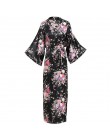 Brand New czarne kobiety satynowy szlafrok Kimono długa seksowna koszula nocna nadruk w stylu Vintage koszula nocna kwiat rozmia