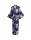 Brand New czarne kobiety satynowy szlafrok Kimono długa seksowna koszula nocna nadruk w stylu Vintage koszula nocna kwiat rozmia