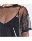 Seksowna siatka bluzka 2019 letnie przezroczyste damskie koszule z krótkim rękawem perspektywa połysk Casual kobiety topy Lady V