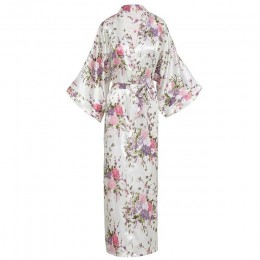 Rayon Satin Lady długa suknia drukuj kwiat Kimono szlafrok Casual bielizna nocna ubrania domowe Plus rozmiar panna młoda druhna 