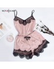 Suphis różowa seksowna bielizna nocna zimowa piżama dla kobiet V Neck koronkowa satynowa jedwabna Cami i spodenki Spaghetti pase