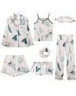 JULY'S SONG 2019 kobiety 7 sztuk piżamy zestawy Stain sztuczny jedwab piżamy damskie zestawy piżamy jesienne zimowe bluzki + spo