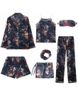 JULY'S SONG 2019 kobiety 7 sztuk piżamy zestawy Stain sztuczny jedwab piżamy damskie zestawy piżamy jesienne zimowe bluzki + spo