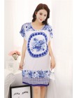 Lady Blue miękka bawełniana koszula nocna bielizna nocna w stylu chińskim drukuj damska koszula nocna kwiaty sukienka wieczorowa