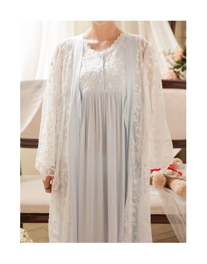 Suknia w stylu vintage koronkowa koszula nocna zestaw dla pań haft bielizna nocna księżniczka szata suknie kobiety New Fashion
