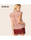 SHEIN elegancka czerwona muszka szyi wykończone frędzlami płatek drukuj bluzka kobiety lato 2019 urząd Lady odzież robocza bluzk