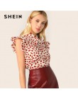 SHEIN elegancka czerwona muszka szyi wykończone frędzlami płatek drukuj bluzka kobiety lato 2019 urząd Lady odzież robocza bluzk