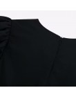 2019 jesień kobiety o neck flare rękaw na co dzień luźne bluzki damskie ułożone ruffles bluzy koszule czarny kolor koszulka topy