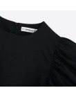 2019 jesień kobiety o neck flare rękaw na co dzień luźne bluzki damskie ułożone ruffles bluzy koszule czarny kolor koszulka topy