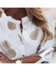 Kobiety druk ananasowy bluzka przycisk koszule damskie jesień z długim rękawem swobodny Top Sexy damskie topy i bluzki podstawow