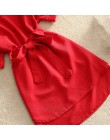 Moda lato długa koszula bluzka kobiety jednolita, czerwona bluzka z szyfonu dla kobiet tunika damska Blusas Chemisier Vestidos F