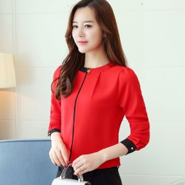 Szyfonowa bluzka damska bluzka 2019 z długim rękawem czerwona odzież damska biuro bluzka dla pań bluzki damskie koszula damska B